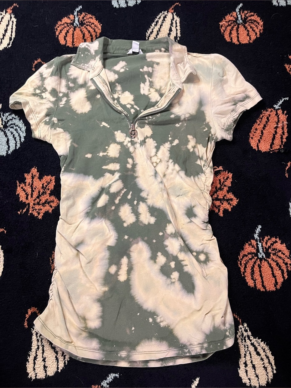 # 13 Guess Olive & Cream Tie-Dye Zip Polo availble on live sept 7th 9am mst